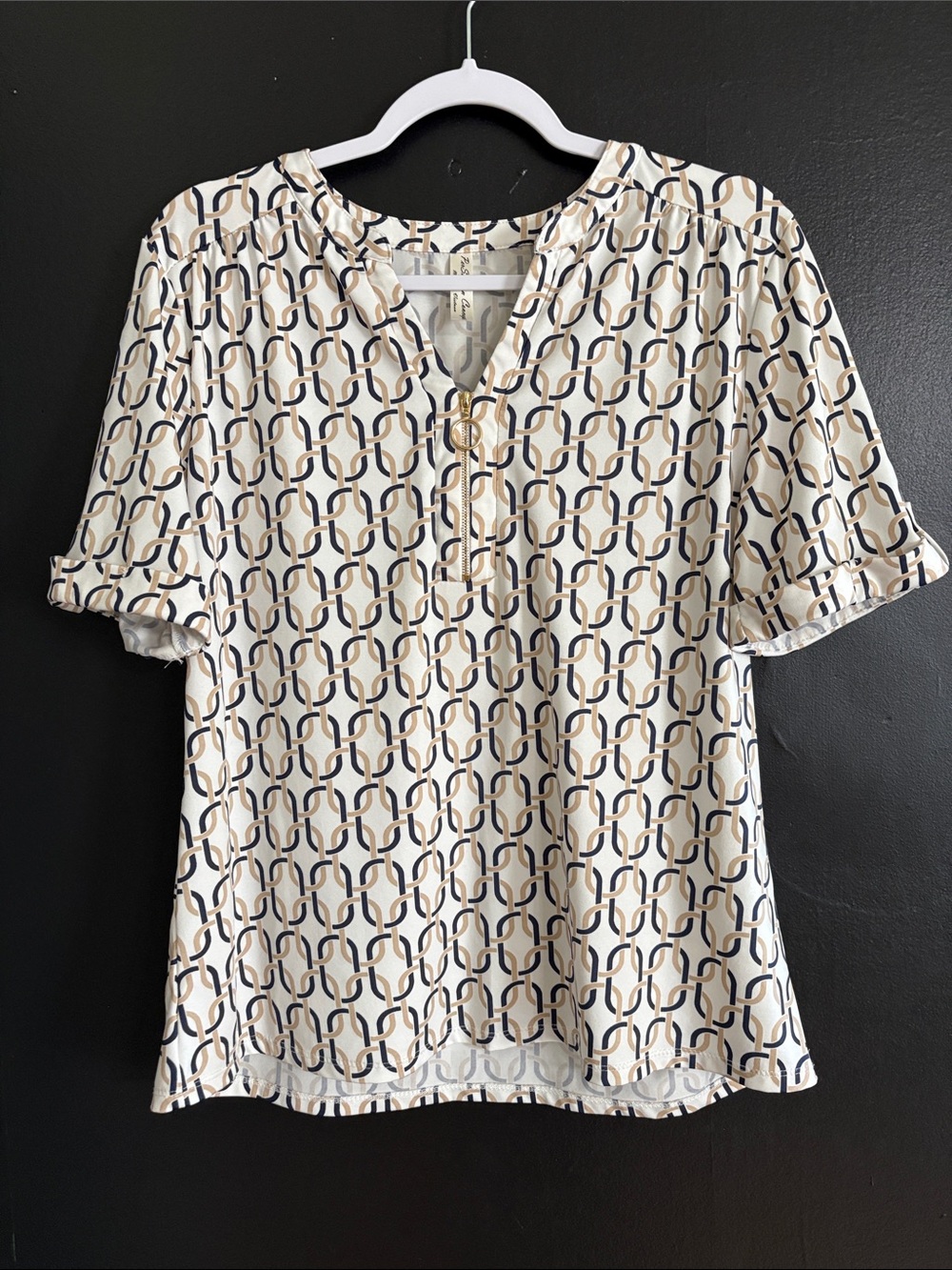 PerSeption Concept Geometric Short-Sleeve Blouse - Size L